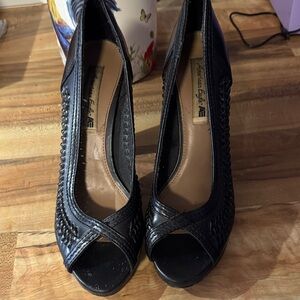 American Eagle Outfitters Black Textured Peep Toe Heels